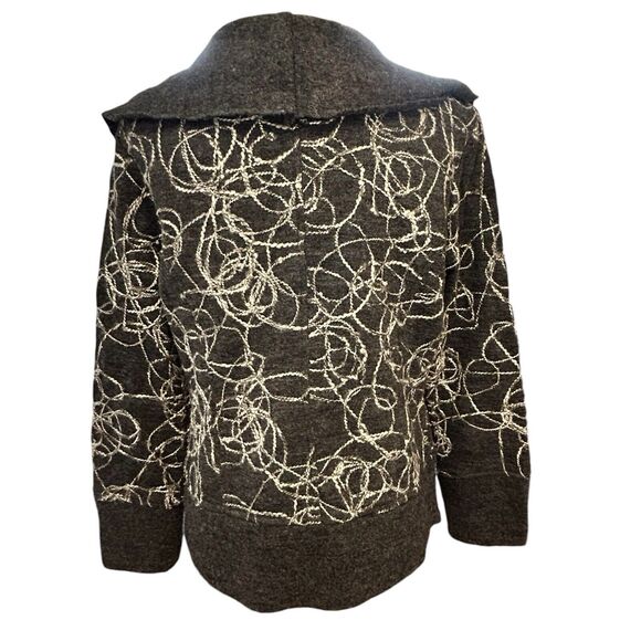 WILLI SMITH Women Cardigan Sweater Gray Boiled Wool Embroidered Flounce Collar L - Picture 8 of 13